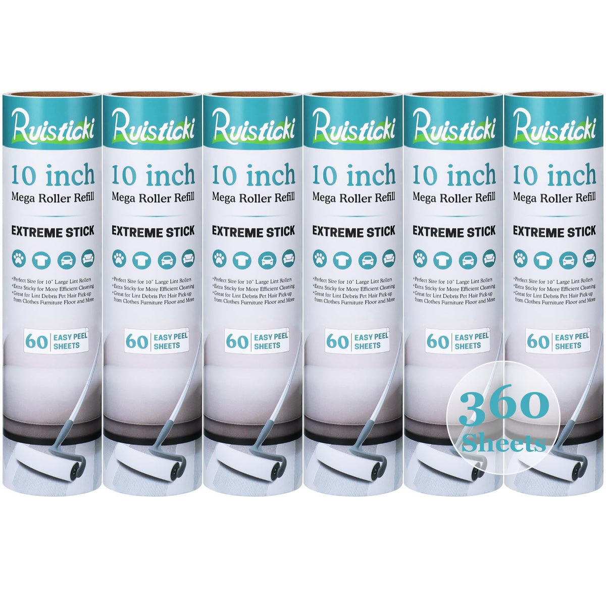 10 inch Lint Roller Refill Compatible with Large Mega 10 in Wide Lint Rollers, Pack of 4 Refills, 60 Sheets per Refill, Total 240 Extreme Stick Sheets