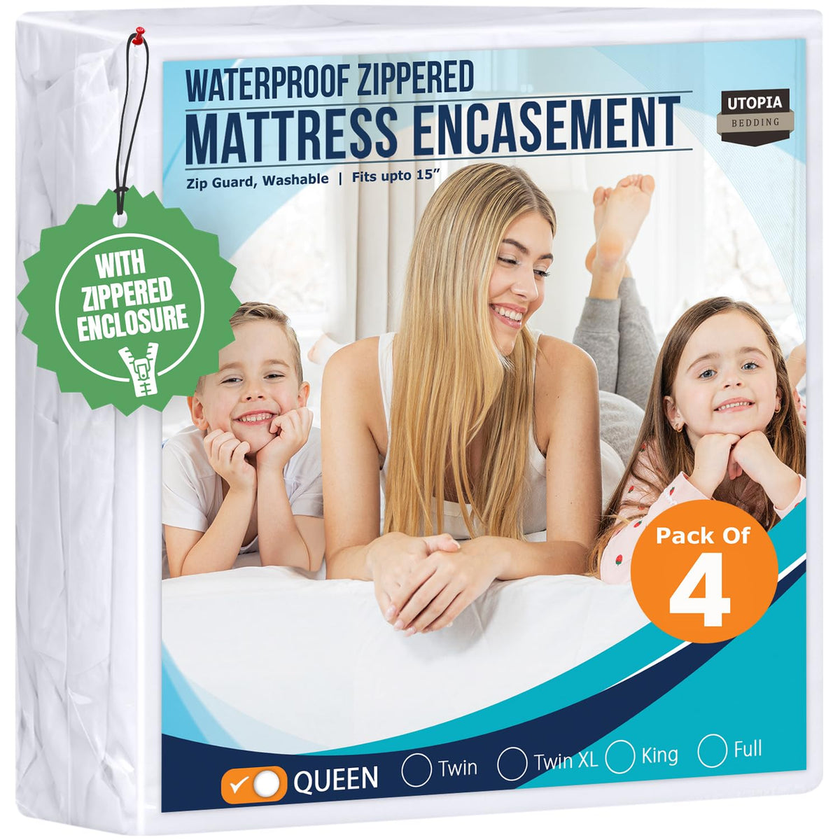 Utopia Bedding Waterproof Mattress Protector Queen Size, Zippered Mattress Encasement Bed Bug and Dust Mite Proof, Absorbent Six-Sided Mattress Cover
