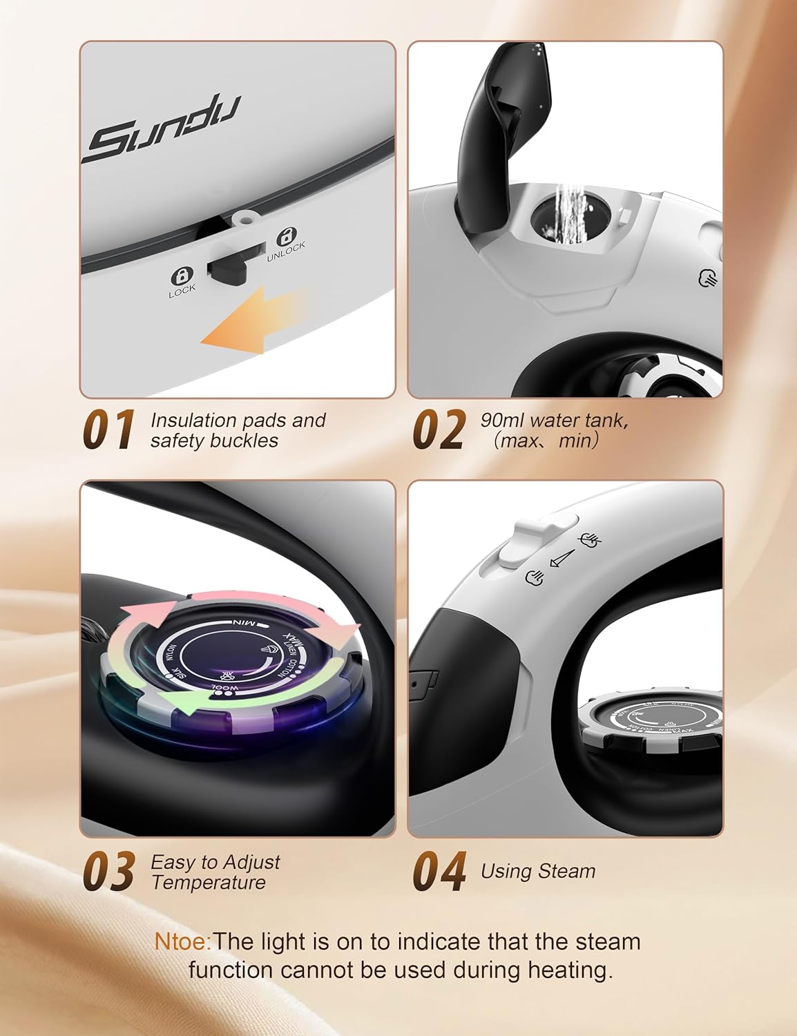 Sundu Mini Steam Iron with Rotary Temp Control for Travel & Sewing