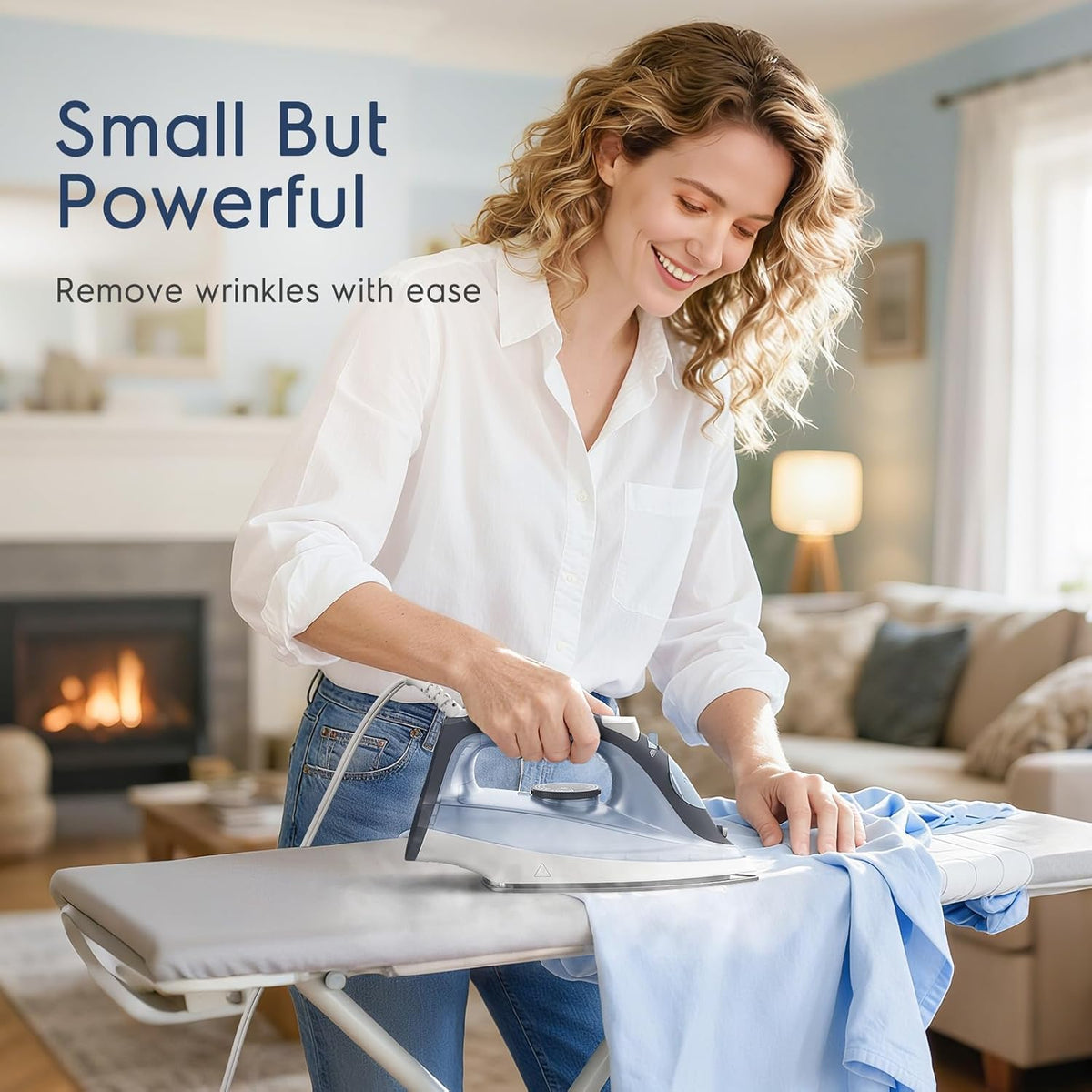 BEAUTURAL Compact Steam Iron for Clothes with Non-Stick Soleplate, Blue