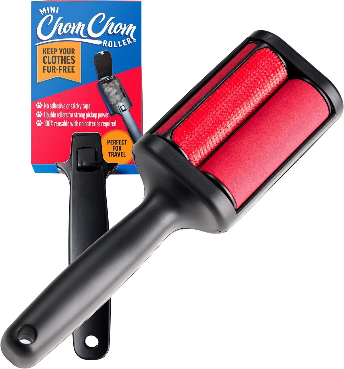 ChomChom Roller Pet Hair Remover – Original Size Reusable Lint Roller for Cat & Dog Hair on Furniture, Couch, Carpet, Car, Rugs & Bedding – Portable, Eco-Friendly (Black)