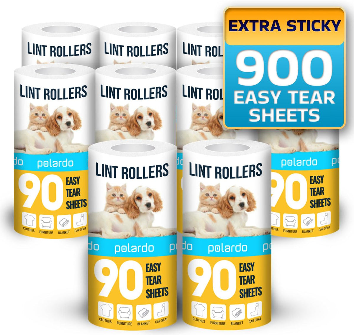 Lint Rollers for Pet Hair, White, Sticky Remover for Couch, Clothes, Furniture and Carpet, Dog and Cat Fur Remover, Animal Fuzz, 5 Large Sticky Rollers