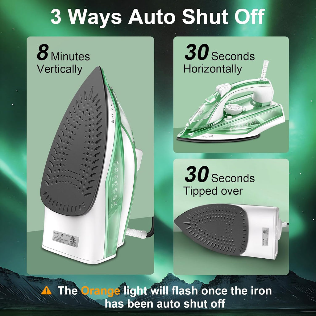 Martisan Steam Iron Lite, 1700W, 15s Fast Heat-up, Extra Soleplate for Heat Reserve, Precise Adjustable Temp, Non-stick Ceramic Panel, Anto-off, Anti-drip, Anti-calc, Home Laundry