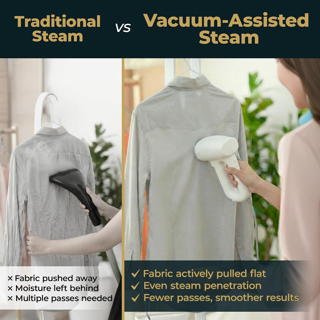 Bellairon Veloce Vacuum Garment Steamer, Next-Generation Handheld Clothing Steamer with 2500Pa Suction for Fabric Grip, Fast-Dry & Wearable Results, One-Hand Operation, 1100W, 120V