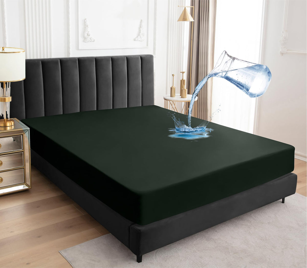 Sufdari Mattress Protector,Waterproof 18" Deep Pocket Mattress Cover Fitted Sheet Style with Elastic Rubber Band,Washable and Easy Care-Black,Queen