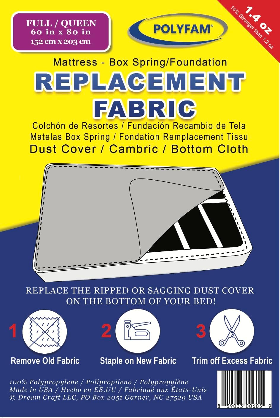 Cambric Dust Cover Fabric 1.4 oz for Under Beds POLYFAM Brand – Queen Size