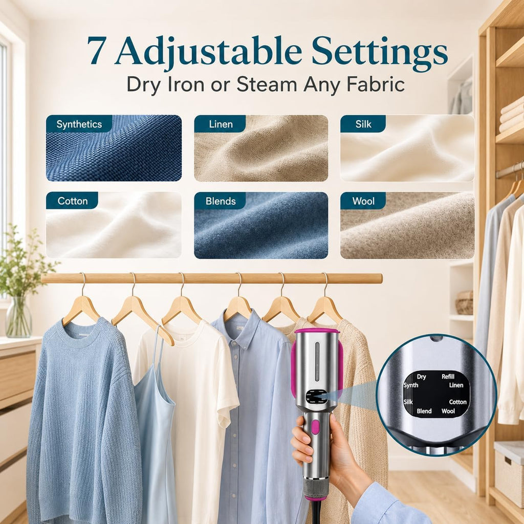 NSYNSY 2-in-1 Clothes Steamer and Iron, 1200W, 7 Modes, Rotating Head