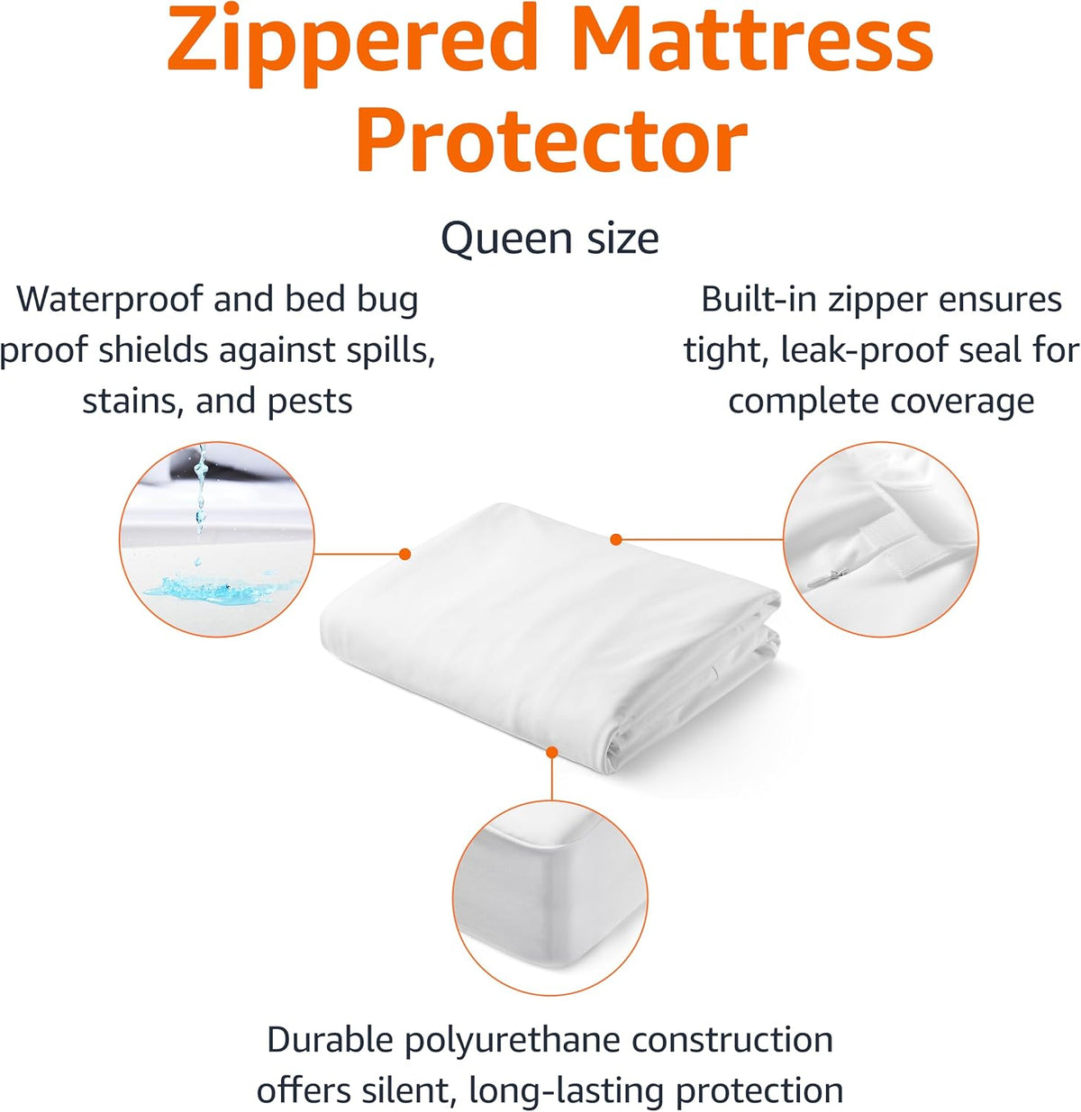Amazon Basics Zippered Mattress Encasement - Waterproof, Queen