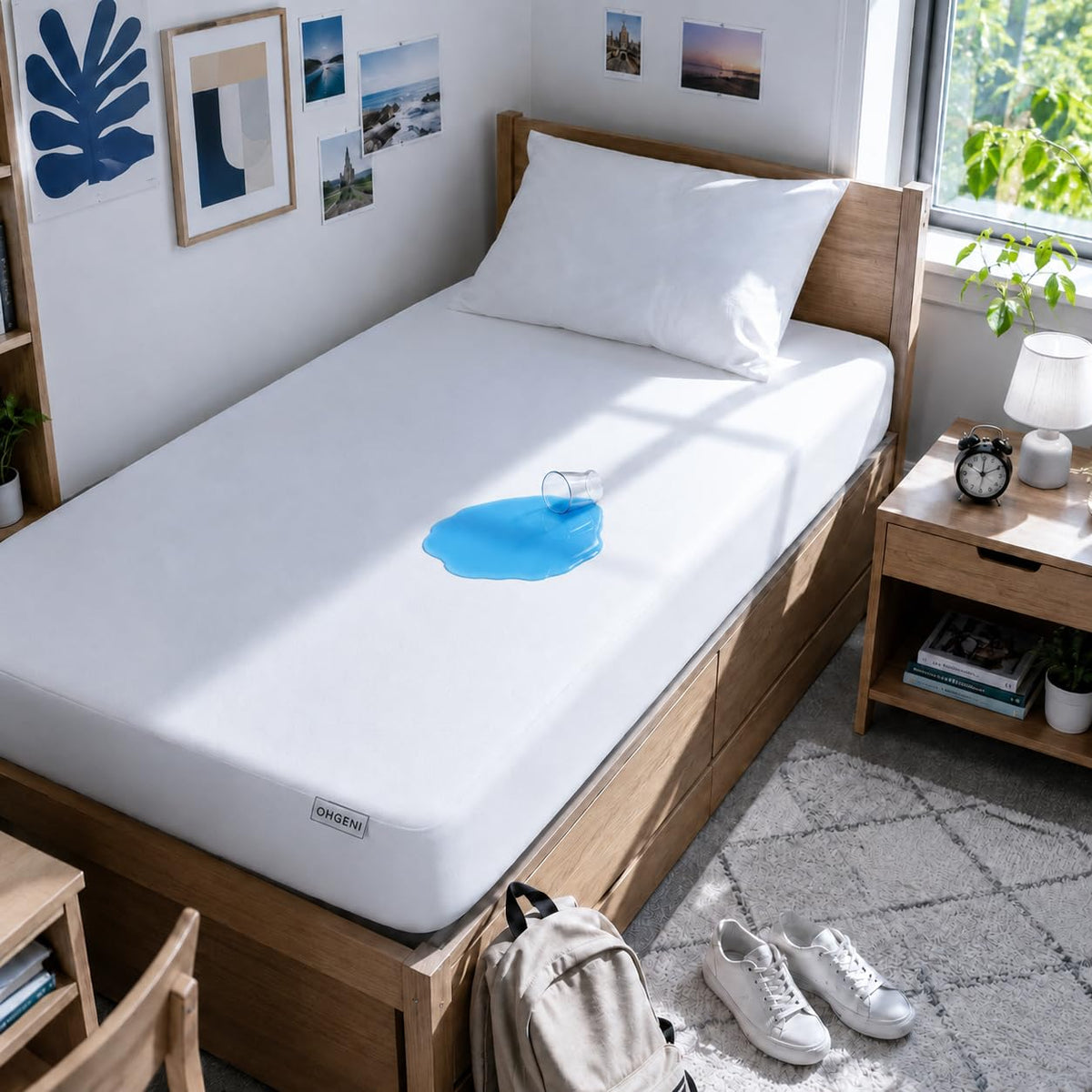 OhGeni Waterproof Mattress Protector, Queen Size Mattress Pad Fitted with Deep Pocket 6"-18", Breathable Noiseless & Soft, Washable Dirt-Proof Mattress Cover for Home, Bedroom, White,Daybed Cover