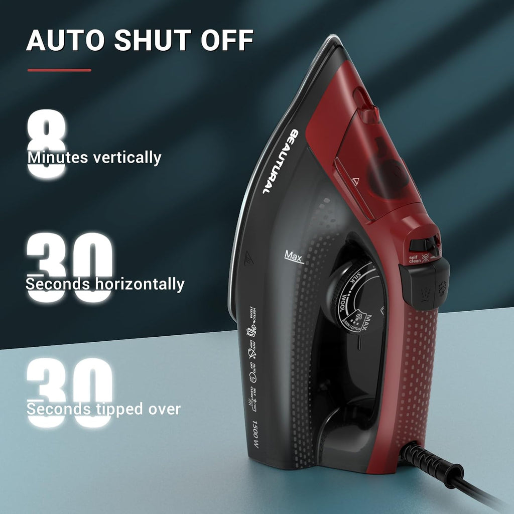 BEAUTURAL Steam Iron for Clothes, Ceramic-Coated Soleplate, 1500W, Black