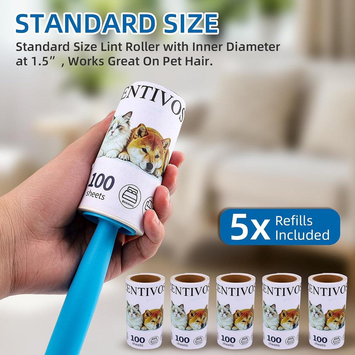 Strong 800-sheet lint Roller removes Dog & cat Fur