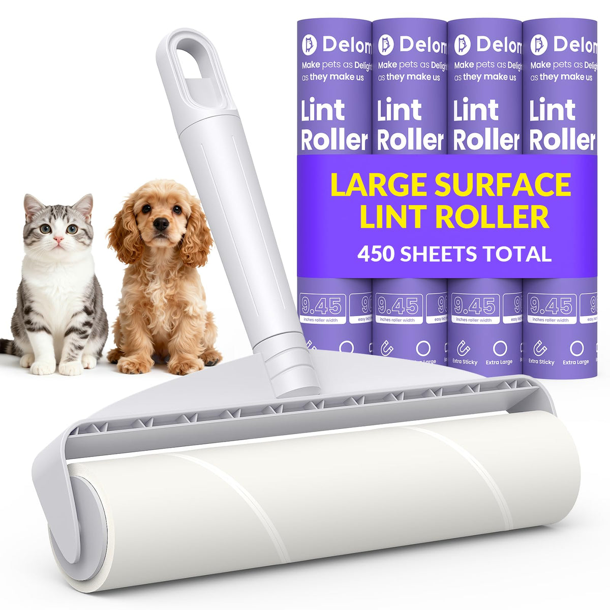 DELOMO Lint Roller for Pet Hair Extra Sticky, Mega Value Set of 1000 Sheets