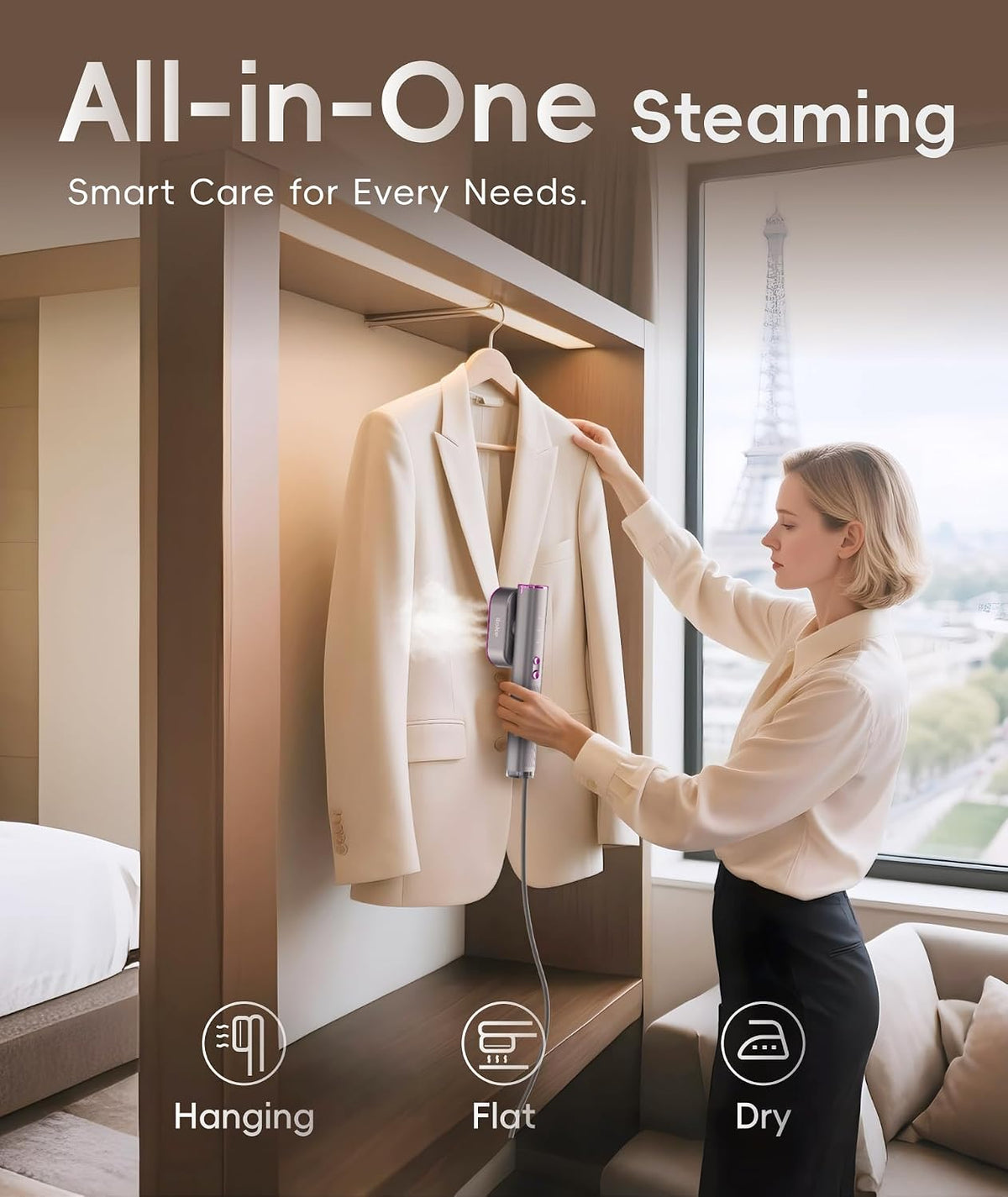 Steamer for Clothes, 1000W Portable Garment Steamer Travel Size, 100-240V Dual Voltage, 120ml Tank Handheld Steam & Iron 2 in 1, for Home, Business, Global & Europe Traveling
