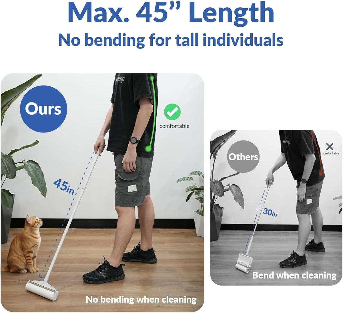 DELOMO 9.45” Large Lint Roller for Pet Hair, Long Handle for Floor & Carpet