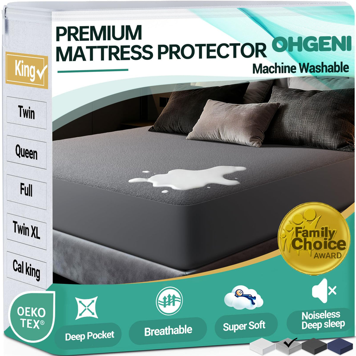 OhGeni Waterproof Mattress Protector, Queen Size Mattress Pad Fitted with Deep Pocket 6"-18", Breathable Noiseless & Soft, Washable Dirt-Proof Mattress Cover for Home, Bedroom, White,Daybed Cover