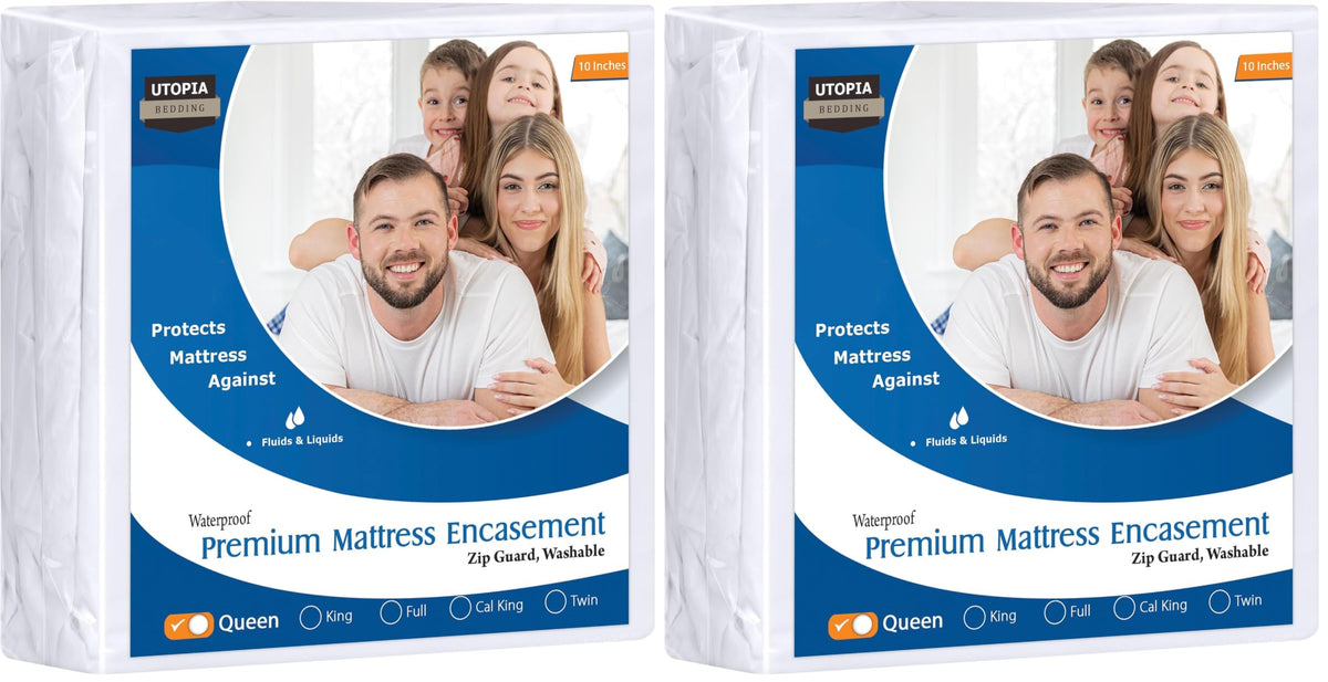 Waterproof Zippered Mattress Protector Queen Size, 12" Deep Pocket