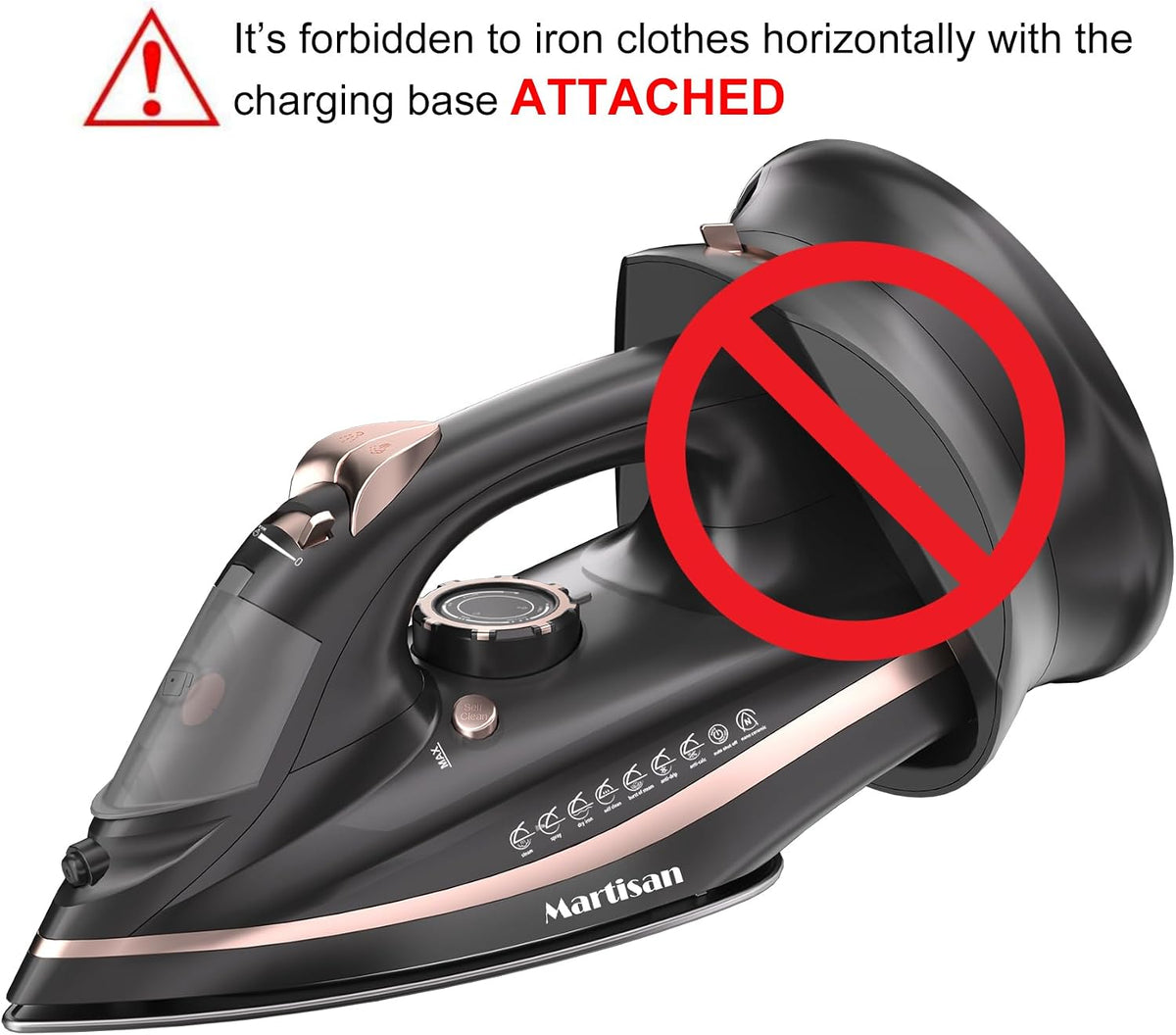 Martisan Cordless Iron for Clothes, 1600W, Wireless, Rapid Heating, Retractable Cord, Power Charging Base, Ceramic Soleplate, Auto-off, Anti-calc, Anti-drip, Self Clean