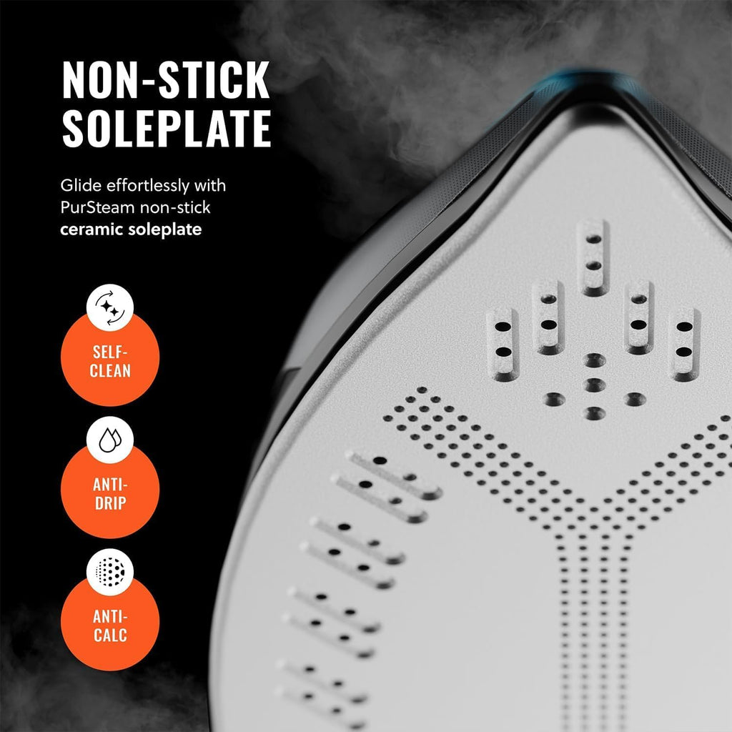 PurSteam SteamBurst+ Steam Iron, Ceramic Soleplate, Self-Clean, Anti Drip