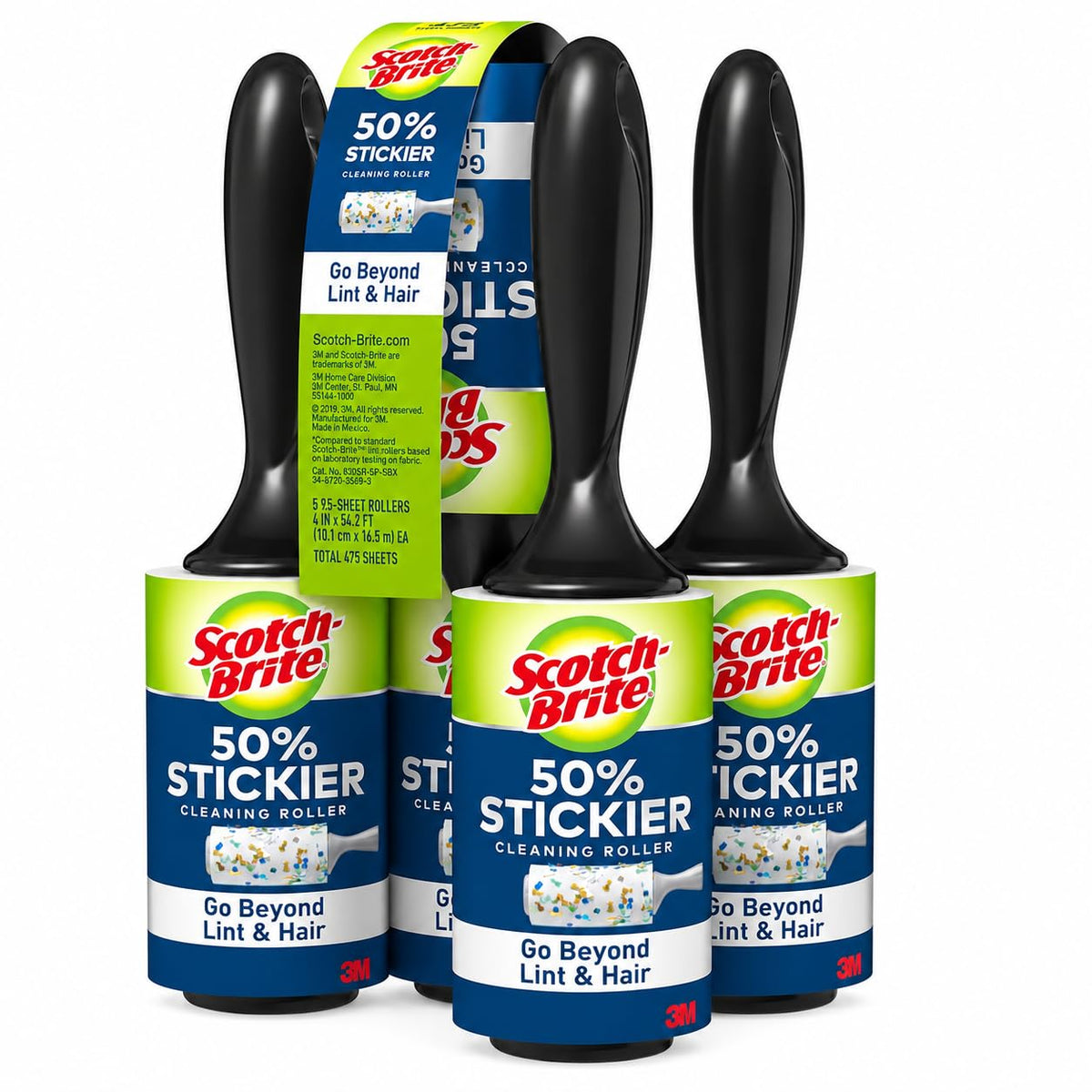 Scotch Brite 3M Lint Roller 50 % Sticker 5 Pk/95 Sheets (Net Sheet 475 ), 475Count