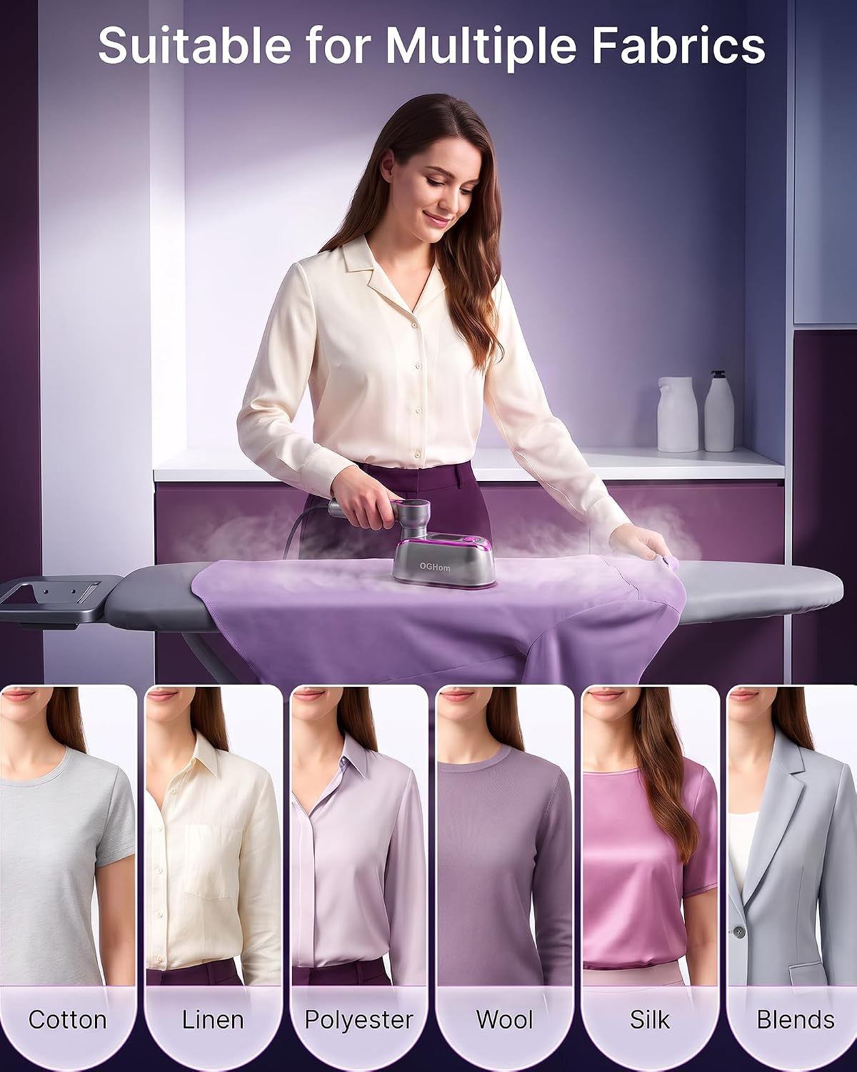 OGHom Travel Steamer for Clothes, 1200W Portable Handheld Garment Steamer with LCD Display, 4 Steam Levels & Dry Iron Mode, 20s Fast Heat-Up, 150ml Water Tank, Large Ceramic Heat Panel, Only for 120V