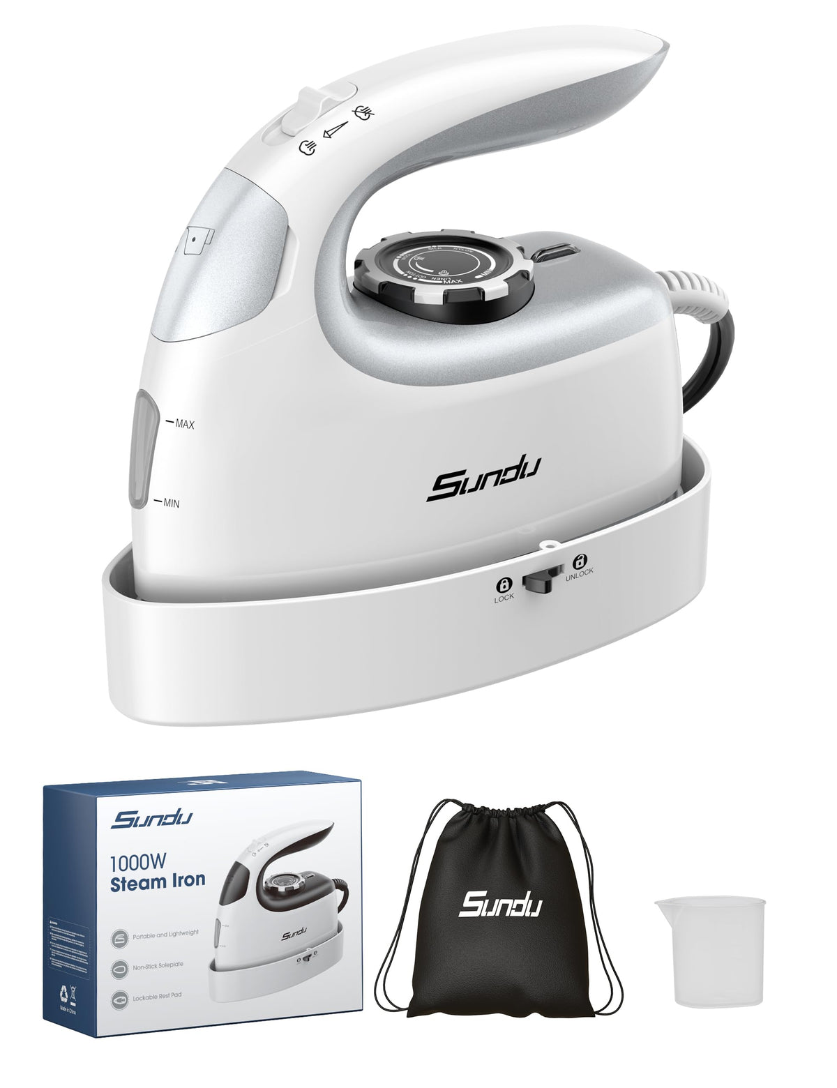 Sundu Mini Steam Iron with Rotary Temp Control for Travel & Sewing