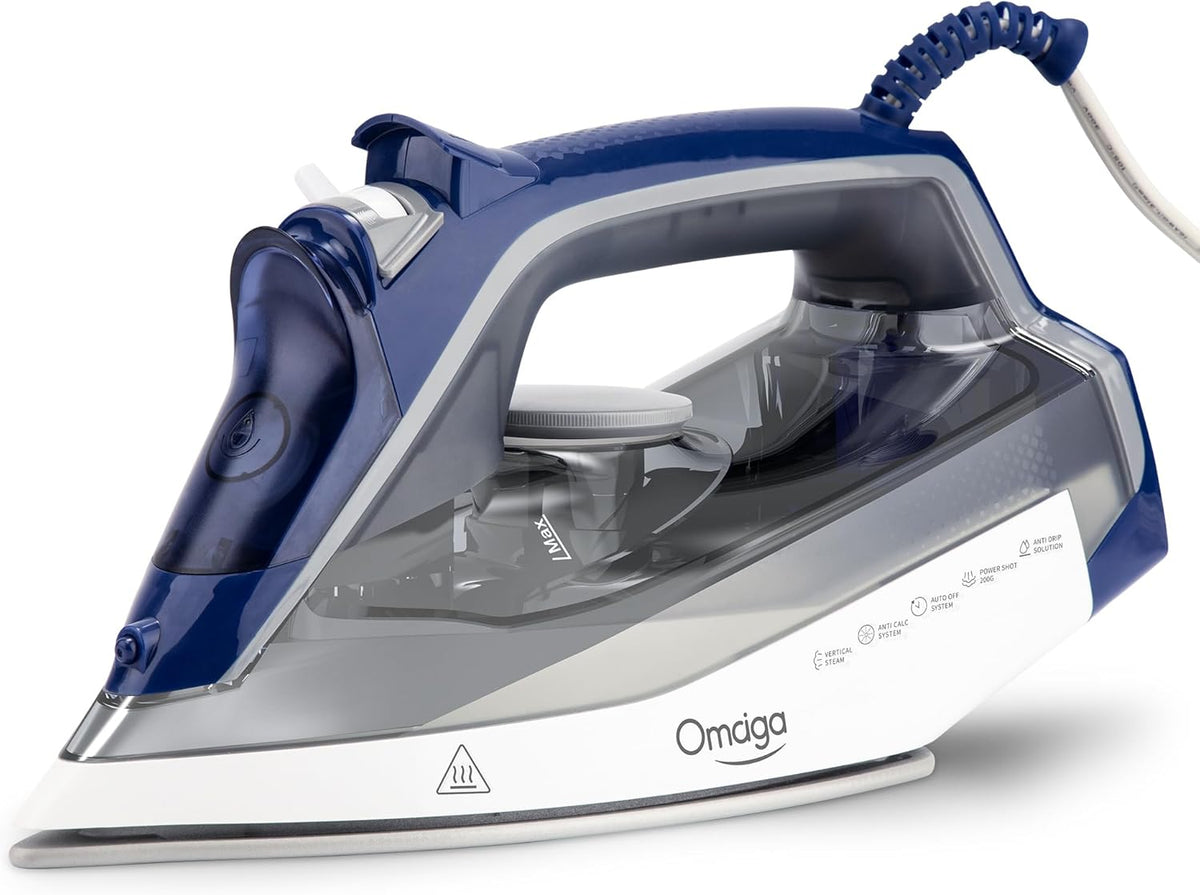 OMAIGA Steam Iron for Clothes, 1750W, Ceramic Soleplate, Large Tank, Grey