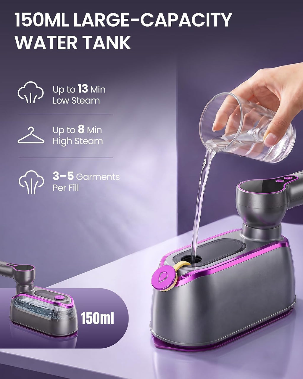 OGHom Travel Steamer for Clothes, 1200W Portable Handheld Garment Steamer with LCD Display, 4 Steam Levels & Dry Iron Mode, 20s Fast Heat-Up, 150ml Water Tank, Large Ceramic Heat Panel, Only for 120V