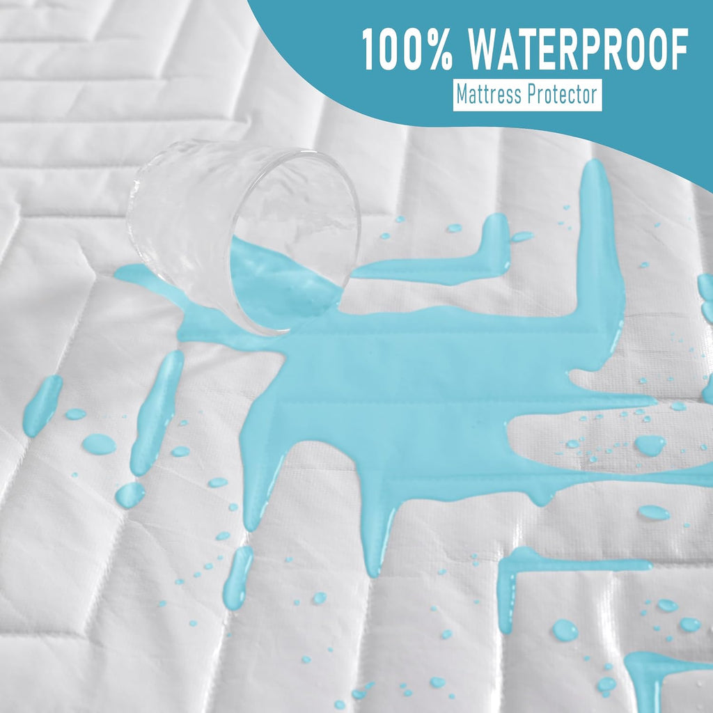 Quilted Waterproof Mattress Protector - Queen Size 15" Deep Pocket Fitted Sheet, Ultra-Soft Breathable and Machine Washable Mattress Pad Cover - White