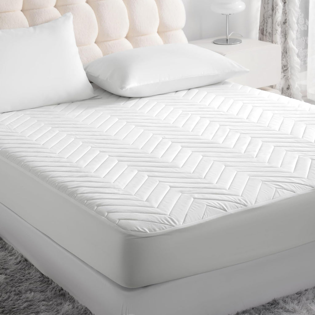 Quilted Waterproof Mattress Protector - Queen Size 15" Deep Pocket Fitted Sheet, Ultra-Soft Breathable and Machine Washable Mattress Pad Cover - White