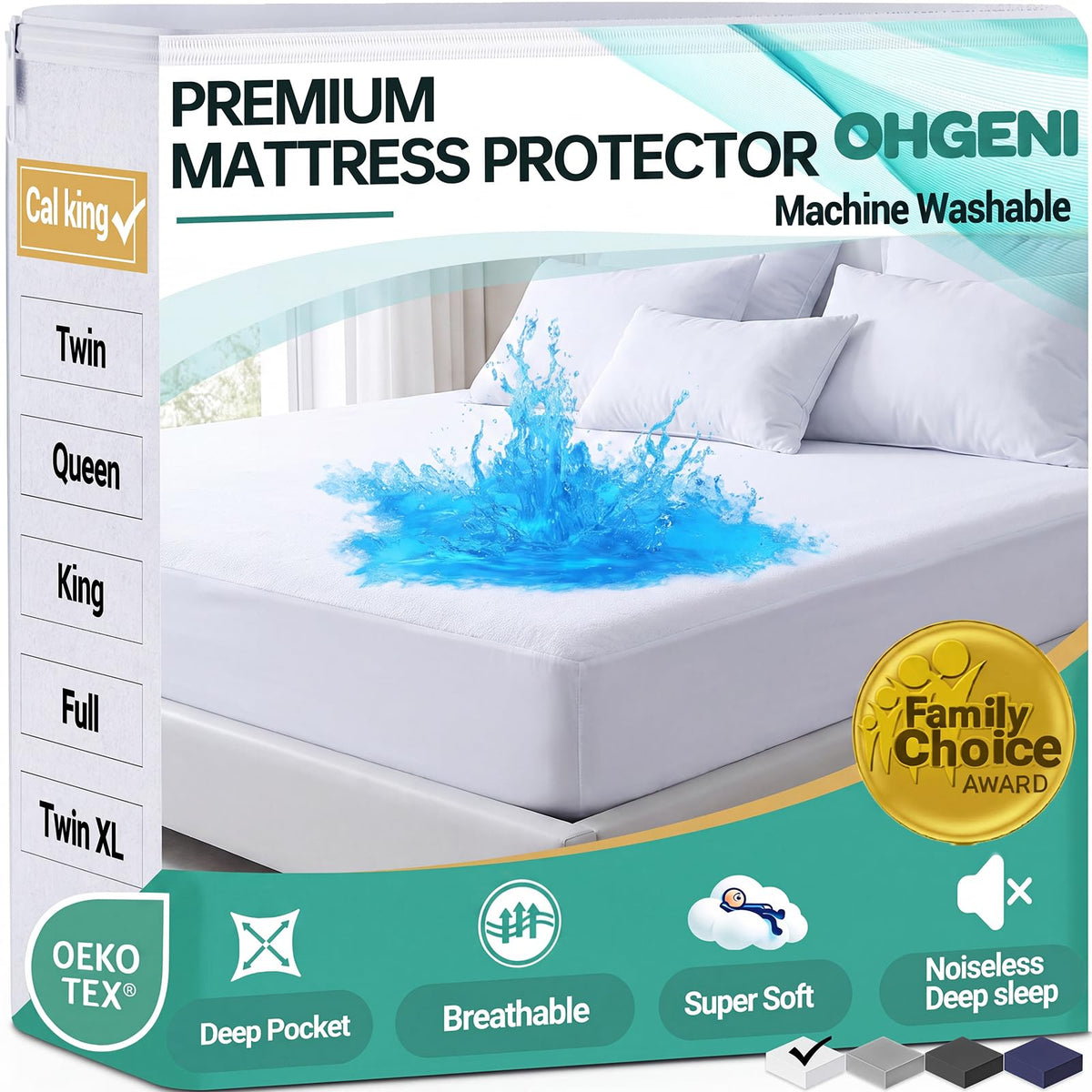 OhGeni Waterproof Mattress Protector, Queen Size Mattress Pad Fitted with Deep Pocket 6"-18", Breathable Noiseless & Soft, Washable Dirt-Proof Mattress Cover for Home, Bedroom, White,Daybed Cover