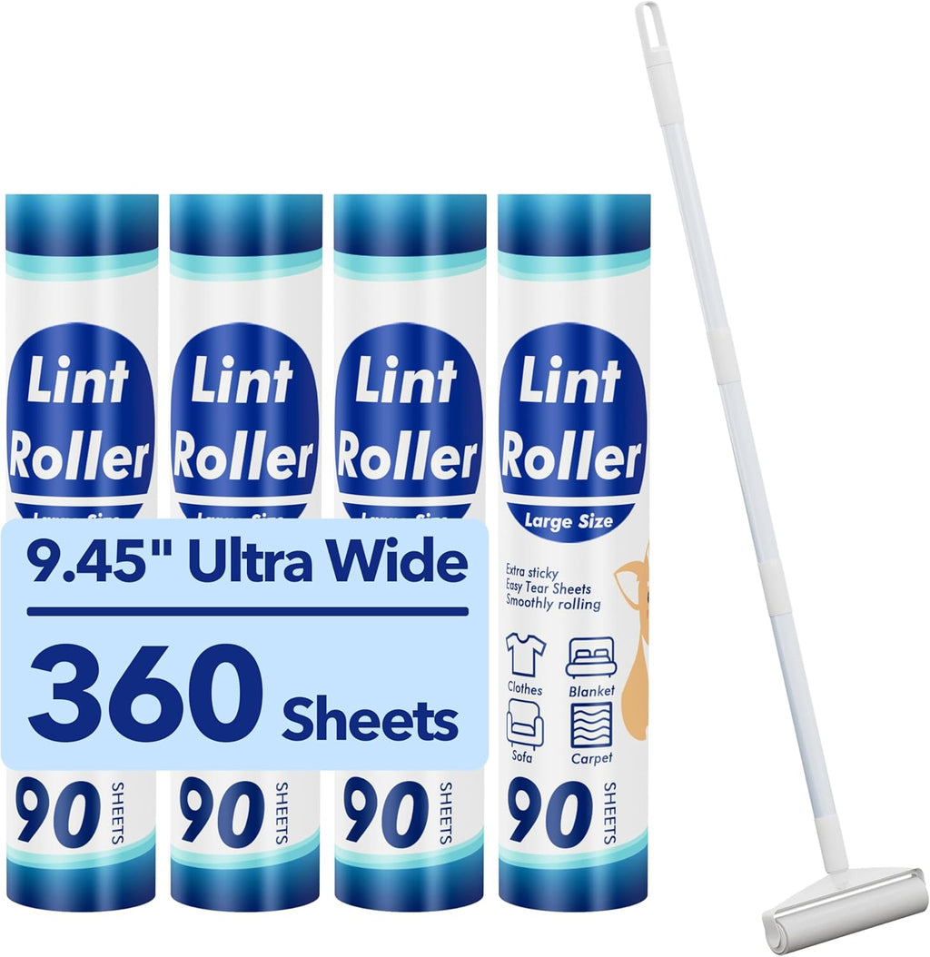 Large Lint Roller for Furniture, 9.45'' Rollers for Floor, 360 Sheets