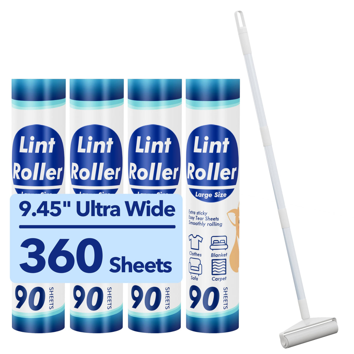 400 Sheets Lint Rollers for Pet Hair Extra Sticky, 2 Handles, 4 Rollers