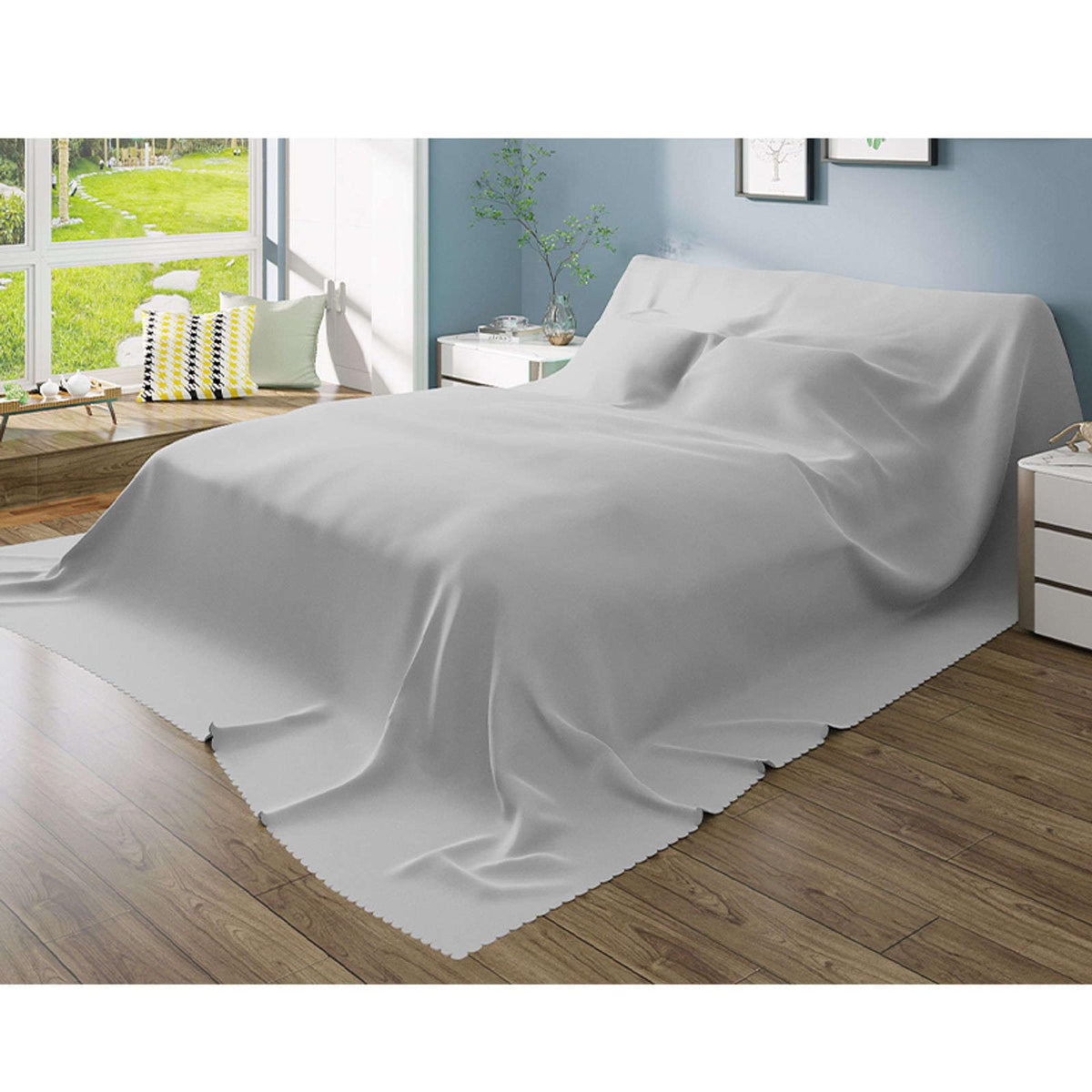 SIELUNO Furniture Dust Cover for Bed Flat Sheets King Size, Mattress Protector Cover Flat Bed Sheets, Breathable Furniture Protector Cover for Bed, Washable-White-300x240cm(118x94in)