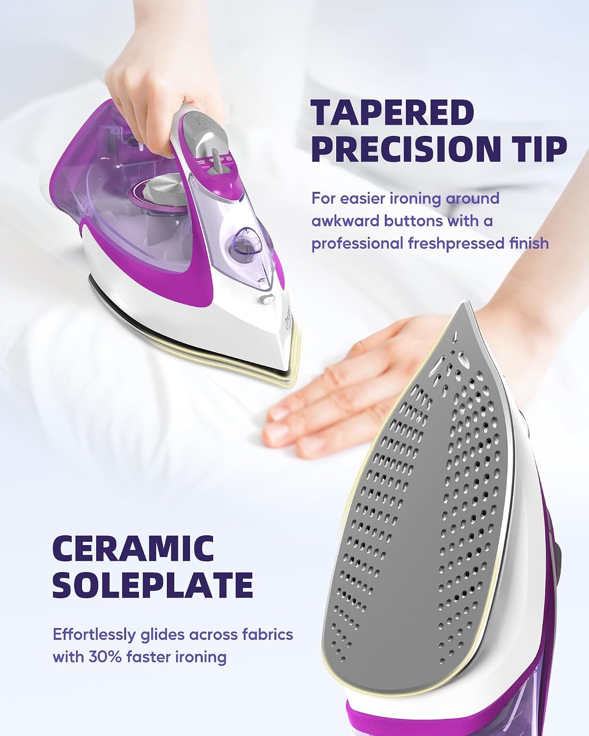 OMAIGA 1750W Steam Iron for Clothes, 450ml Large Water Tank, Self-Cleaning