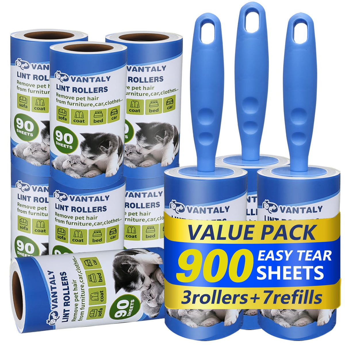 Lint Rollers for Pet Hair Extra Sticky, Lint Remover for Clothes, Clean The Hair on Sheeets Couch Furniture and Carpet,Dog lint Roller, 600 Sheets 2 Handles with 6 Rollers