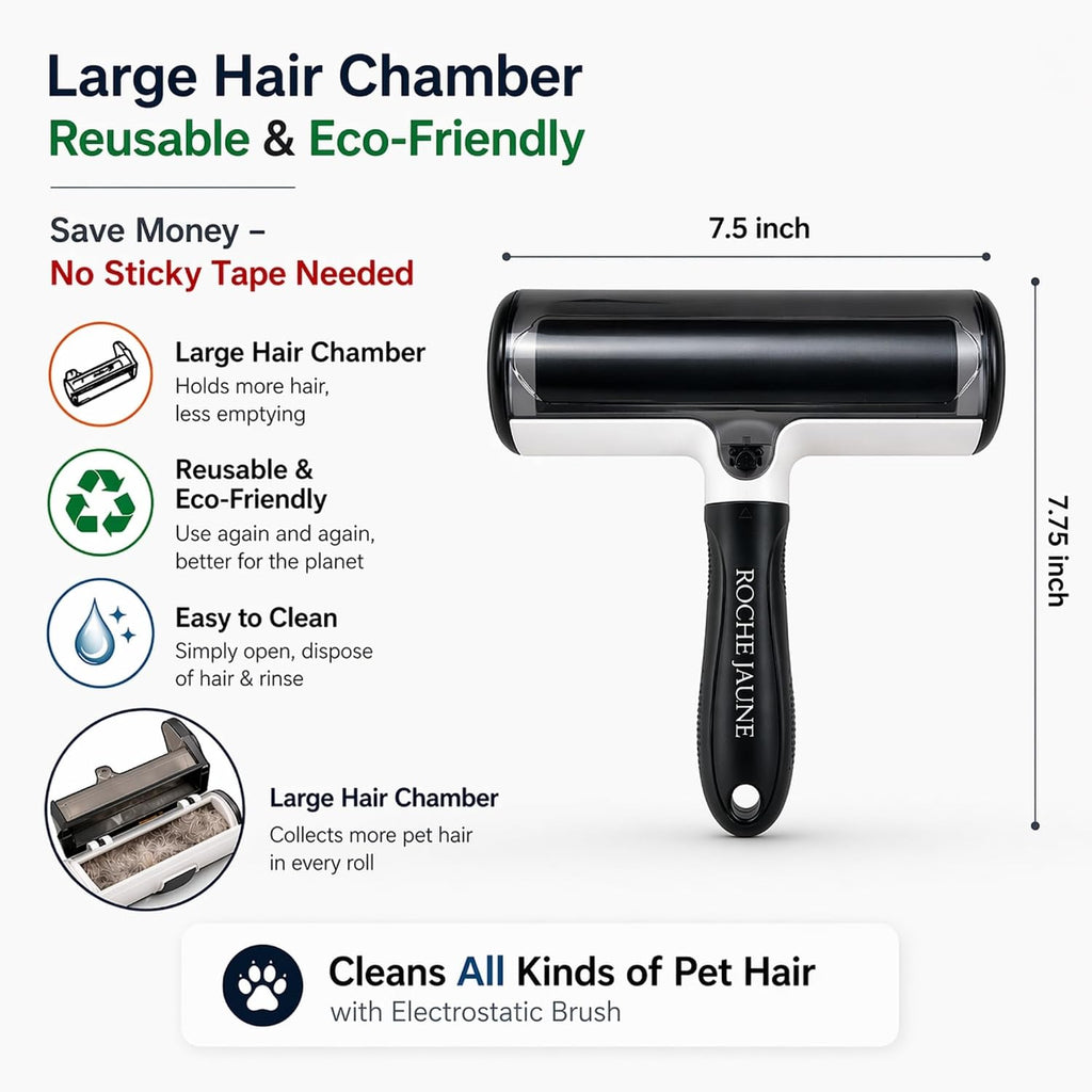 Pet Hair Remover Roller, Reusable Lint Roller for Pet Hair, Cat & Dog Hair Remover for Furniture, Couch, Carpet, Car, Bedding and Clothes, Portable Eco-Friendly Fur Remover