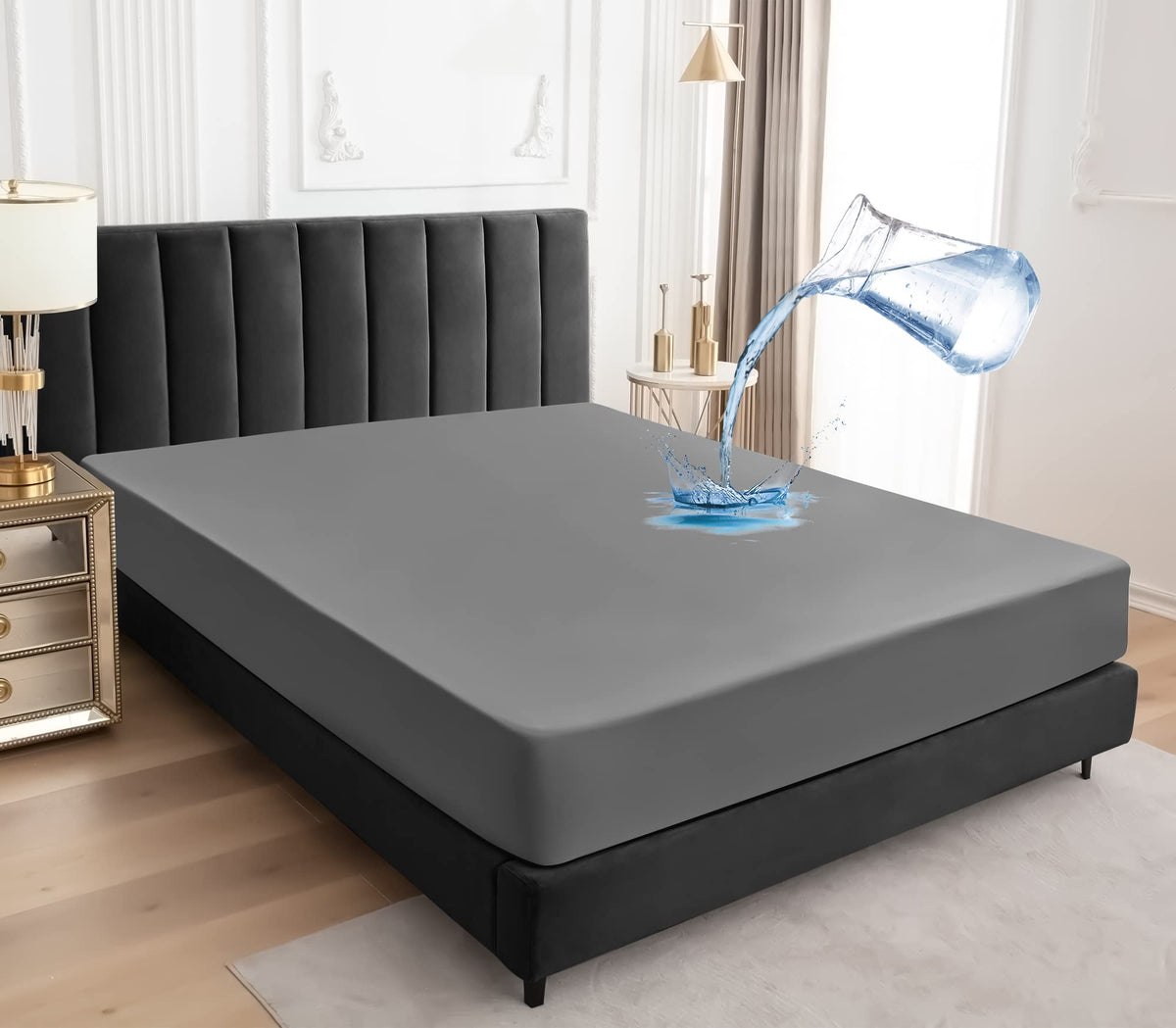 Sufdari Mattress Protector,Waterproof 18" Deep Pocket Mattress Cover Fitted Sheet Style with Elastic Rubber Band,Washable and Easy Care-Black,Queen