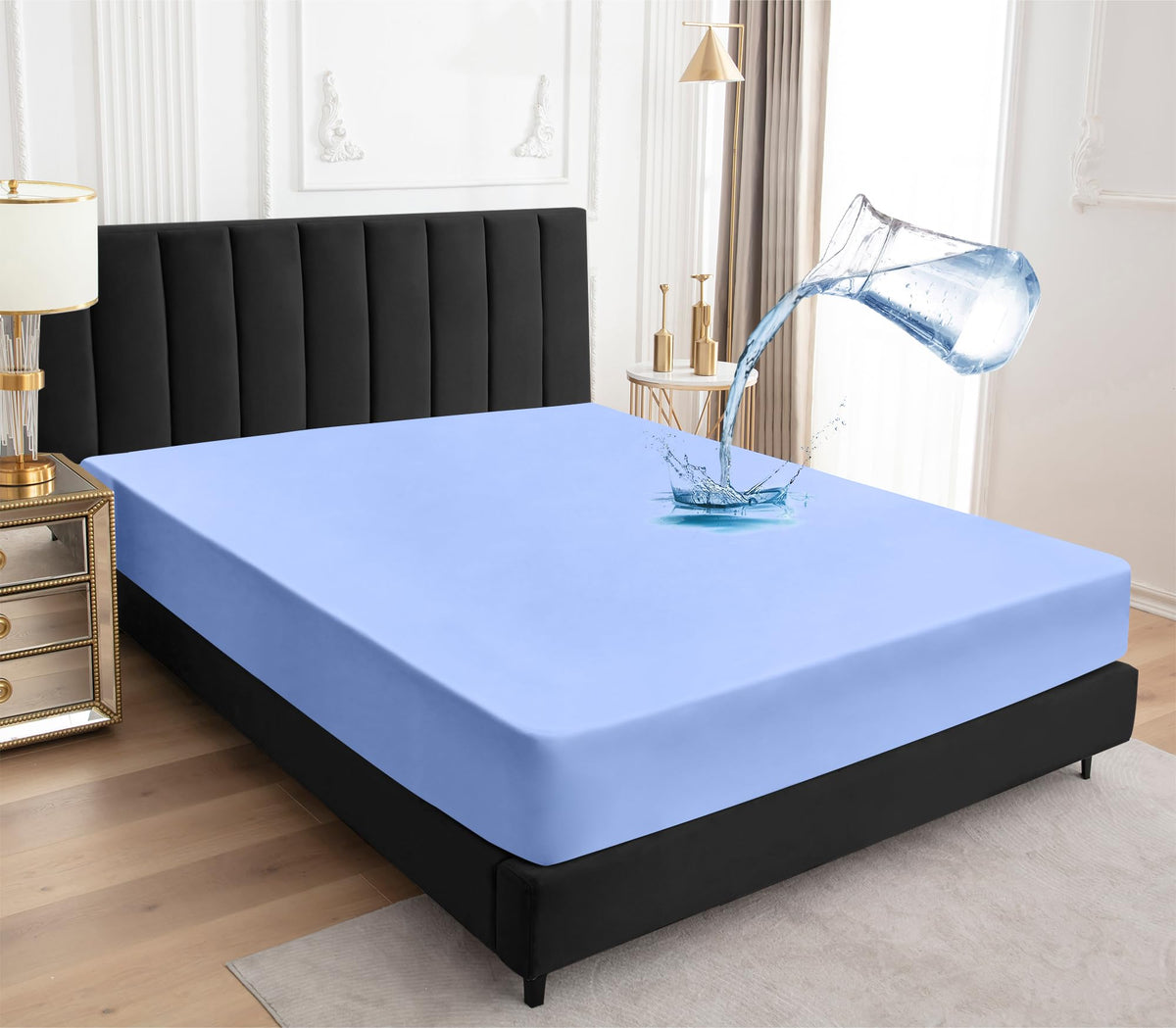 Sufdari Mattress Protector,Waterproof 18" Deep Pocket Mattress Cover Fitted Sheet Style with Elastic Rubber Band,Washable and Easy Care-Black,Queen