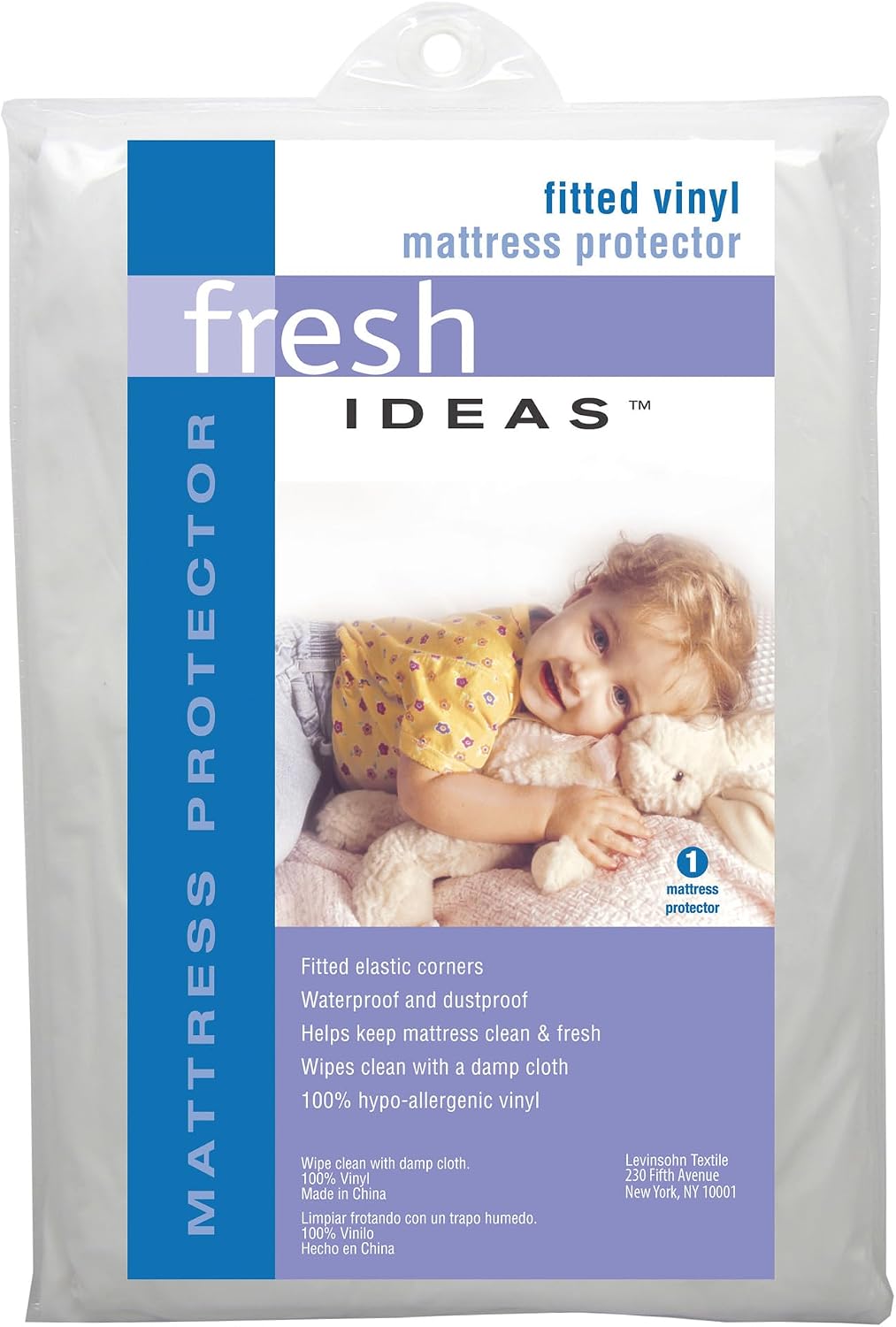 Fresh Ideas Fitted Vinyl Mattress Protector, Waterproof, Hypoallergenic, 14" Pockets, Queen