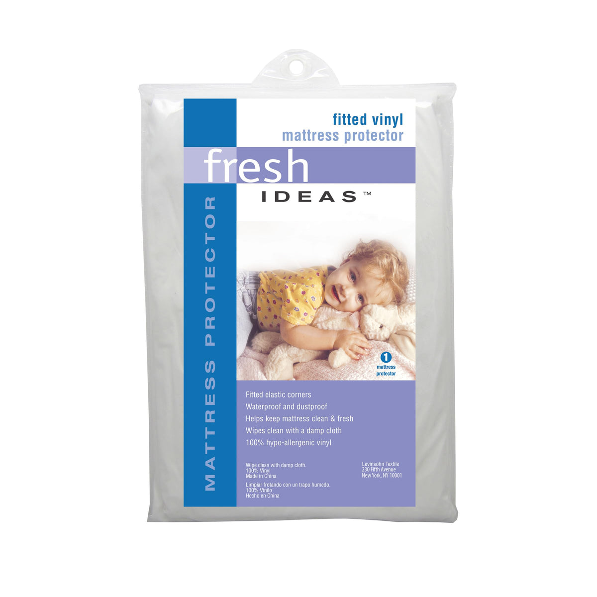 Fresh Ideas Fitted Vinyl Mattress Protector, Waterproof, Hypoallergenic, 14" Pockets, Queen