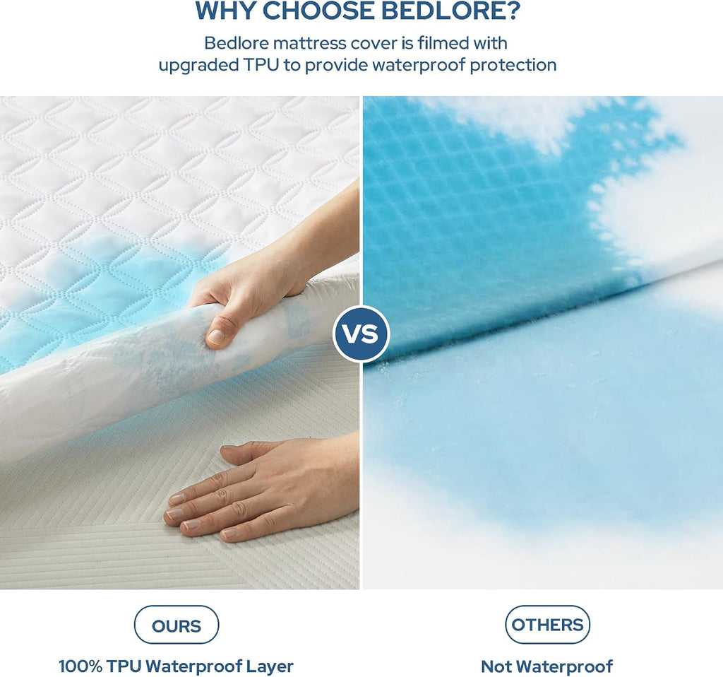 BEDLORE Waterproof Queen Size Mattress Protector, Deep Pocket Fit, Washable