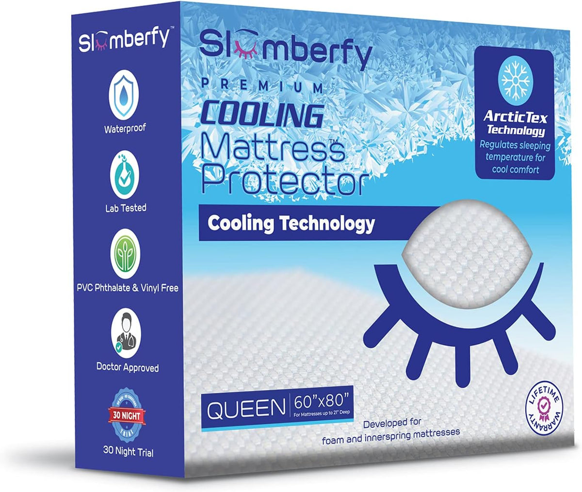Queen Size Waterproof Cooling Mattress Protector by Slumberfy, 60x80 in