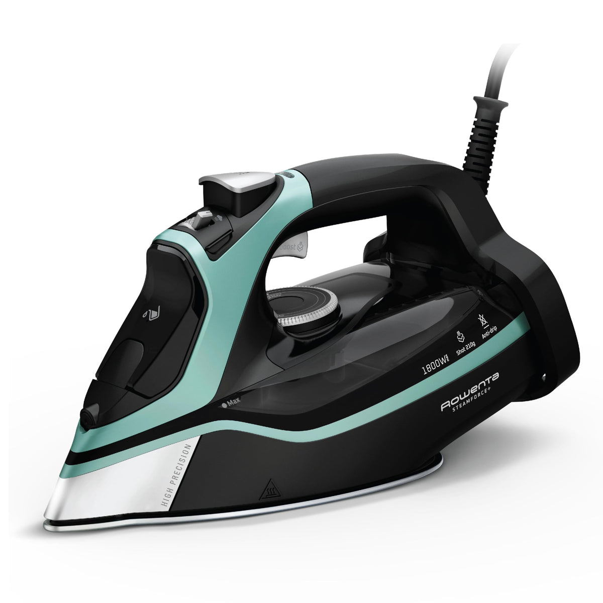 Rowenta Iron Steamer for Clothes Master Steam Station, Professional Steam Iron for Clothes with Stainless Steel Soleplate, 57 Oz, 400 Microsteam Holes, Built-In Pump, 1750 Watts, Black/Green, VR8338