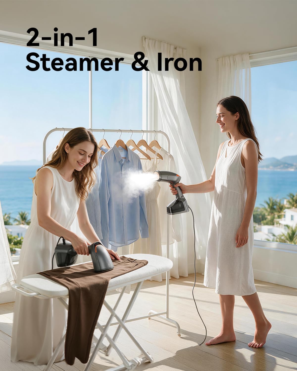 Handheld Steamer for Clothes, 1800W Portable Garment Steamer with 30s Fast Heat, 4 Fabric Modes for Silk/Wool/Cotton/Linen, 255ml Detachable Tank, Wrinkle Remover Iron Press with Lint Brush