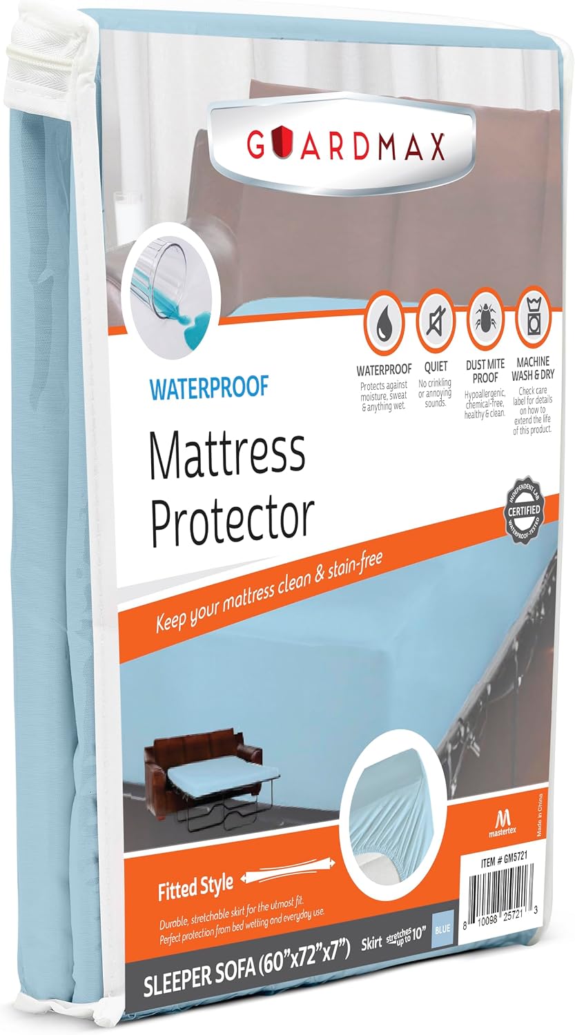 Guardmax Jersey Knitted Sleeper Sofa Size Mattress Protector - Waterproof & Dust Mite Proof Mattress Cover with Stretchable Pockets - Soft, Comfortable, & Noiseless Waterproof Fitted Sheet.(60x72x7)
