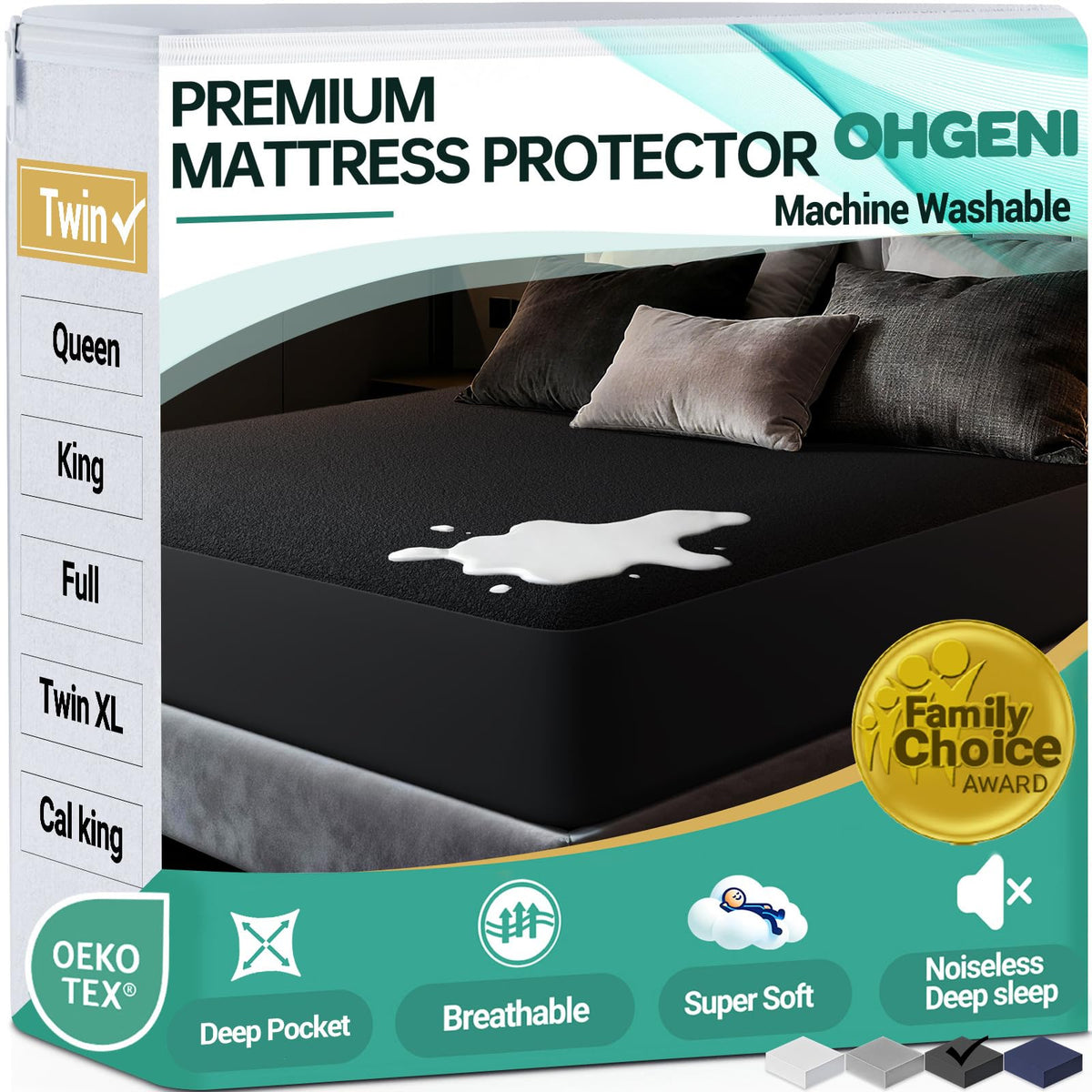 OhGeni Waterproof Mattress Protector, Queen Size Mattress Pad Fitted with Deep Pocket 6"-18", Breathable Noiseless & Soft, Washable Dirt-Proof Mattress Cover for Home, Bedroom, White,Daybed Cover