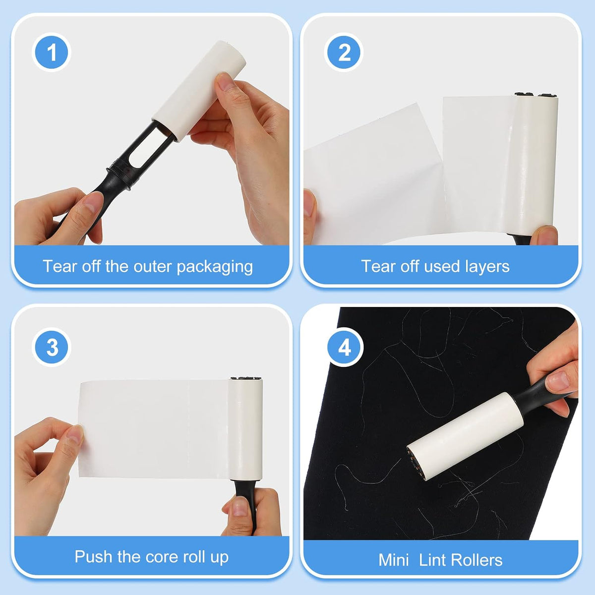 Zhehao 40 Pack Mini Lint Rollers 1200 Sheets Travel Size Lint Removers Portable Roller for Clothes Pet Hair Furniture Couch Carpet Car Seats(6 x 1.02 Inches,Black)