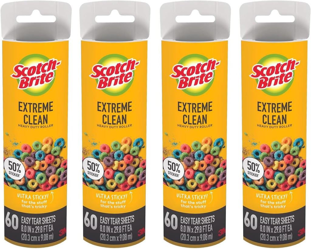 Wide Lint Roller Refills Cat Dog Pet Hair Animal Fur Remover Clothing Upholstery, 60 Per Refill, Pack of 4 (240 Sheets Total)