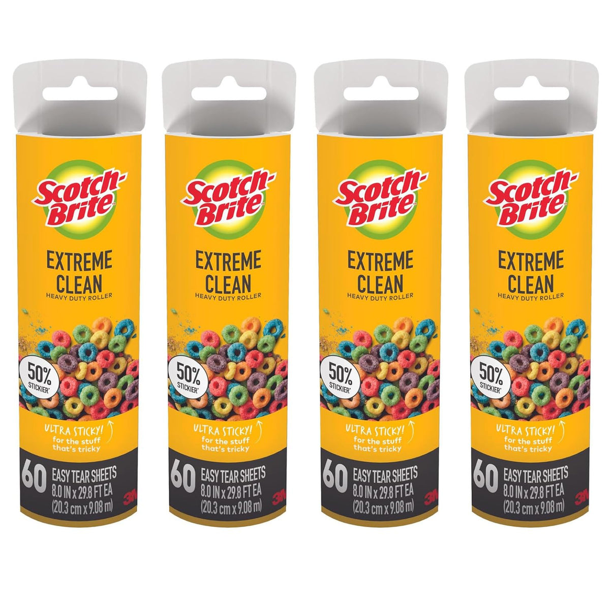 Wide Lint Roller Refills Cat Dog Pet Hair Animal Fur Remover Clothing Upholstery, 60 Per Refill, Pack of 4 (240 Sheets Total)