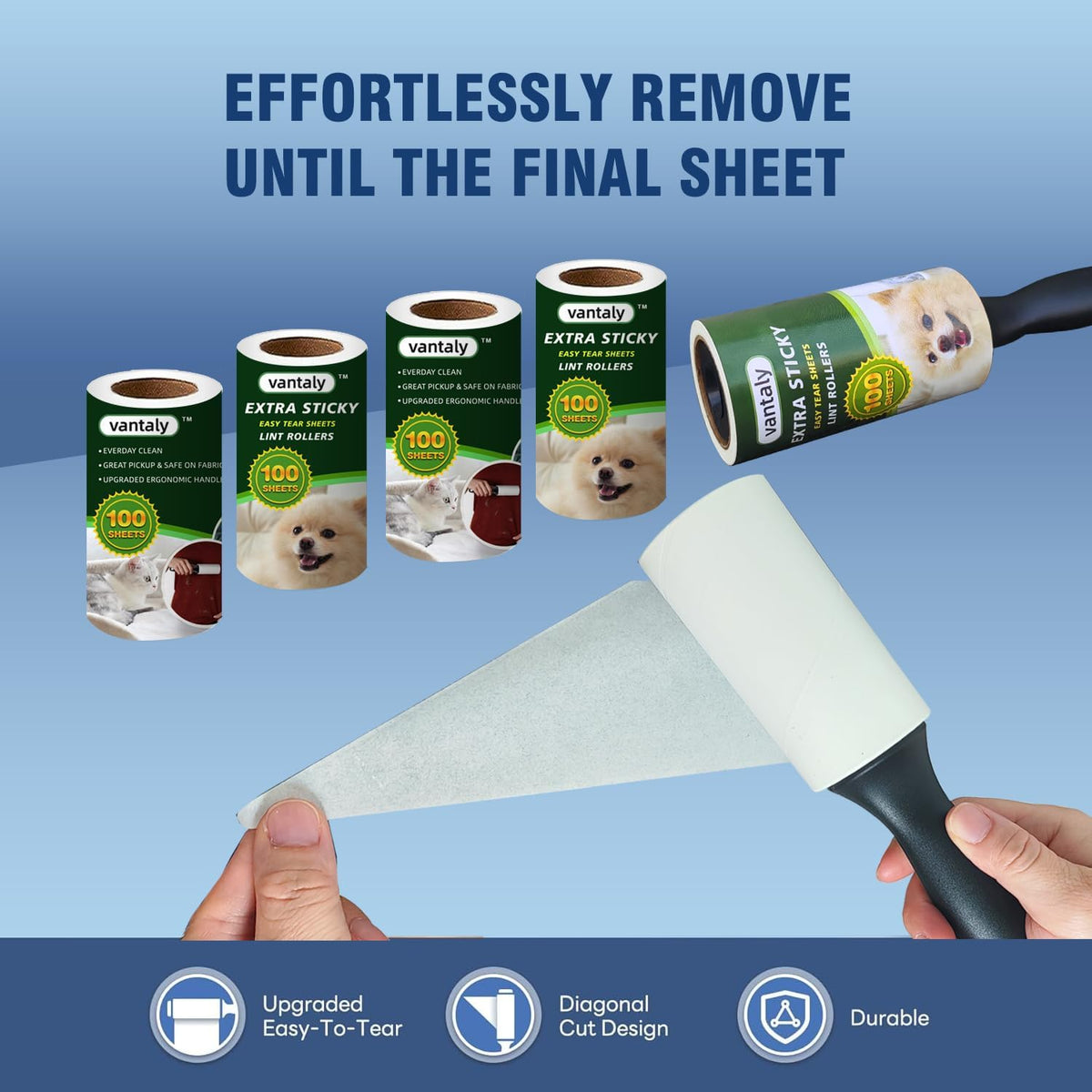 Lint Rollers for Pet Hair Extra Sticky, Lint Remover for Clothes, Clean The Hair on Sheeets Couch Furniture and Carpet,Dog lint Roller, 600 Sheets 2 Handles with 6 Rollers